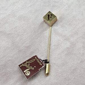 Vintage Gold Lapel Pin with F Initial Stick Pin